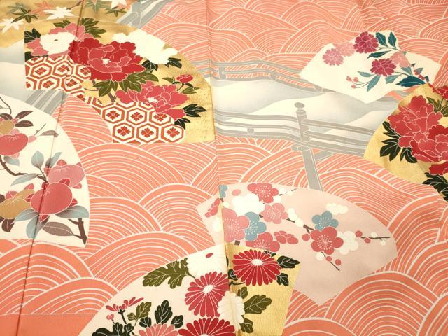 平和屋着物■豪華振袖　渡り橋地紙花文　暈し染め　金彩　正絹　逸品　CABJ7122oy