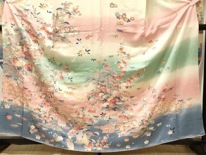 平和屋着物■豪華振袖　風景草花文　暈し染め　金彩　正絹　逸品　CABJ7124oy