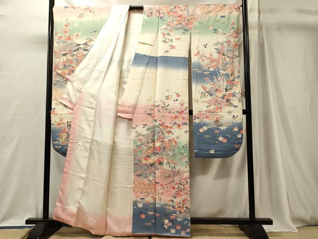 平和屋着物■豪華振袖　風景草花文　暈し染め　金彩　正絹　逸品　CABJ7124oy