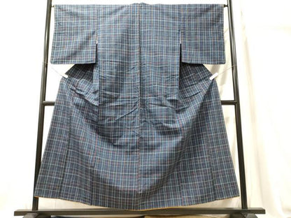 平和屋着物■上質な紬　格子柄　正絹　逸品　CABJ7126oy
