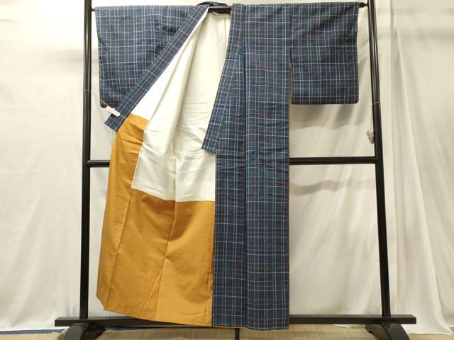 平和屋着物■上質な紬　格子柄　正絹　逸品　CABJ7126oy