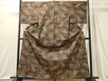 平和屋着物■上質な紬　草花文　正絹　逸品　CABJ7128oy