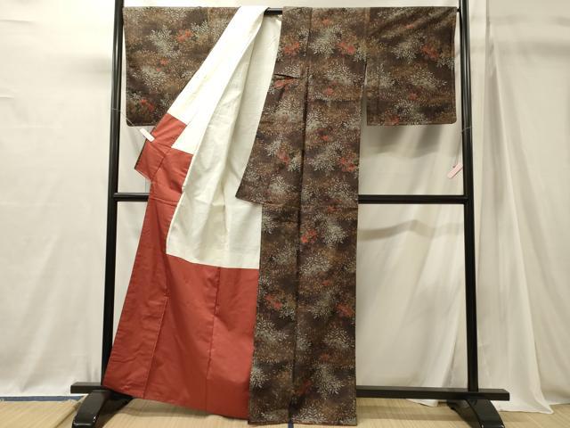 平和屋着物■上質な紬　草花文　正絹　逸品　CABJ7128oy