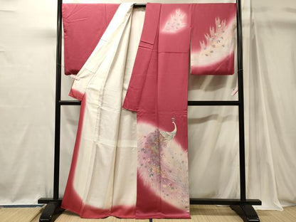 平和屋着物■訪問着　孔雀舞花文　暈し染め　金銀彩　正絹　逸品　CABJ7132oy