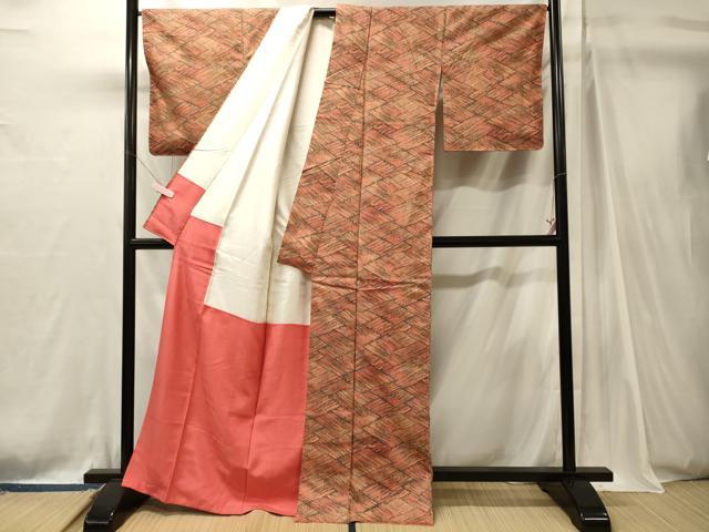 平和屋着物■上質な小紋　斜線文　黒地　正絹　逸品　CABJ7138oy