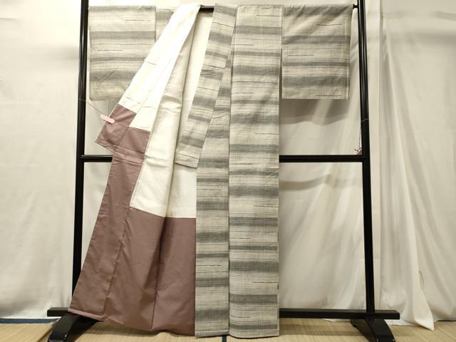 平和屋着物■上質な紬　横段文　正絹　逸品　CABJ7147oy