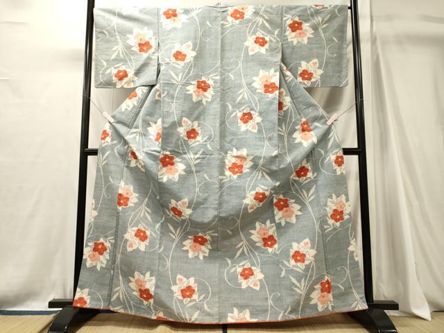 平和屋着物■上質な紬　草花文　正絹　逸品　CABJ7148oy