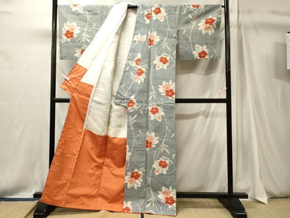 平和屋着物■上質な紬　草花文　正絹　逸品　CABJ7148oy