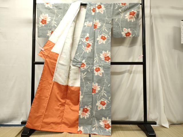 平和屋着物■上質な紬　草花文　正絹　逸品　CABJ7148oy