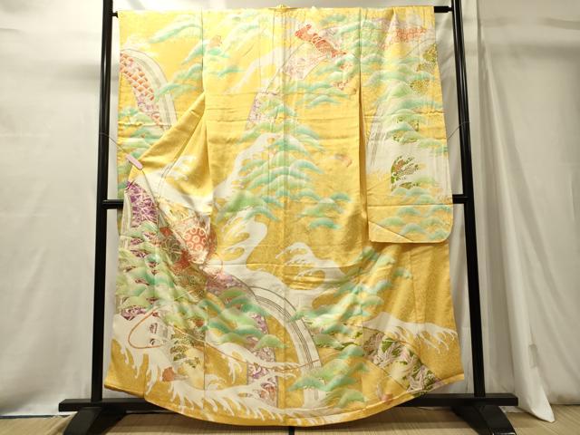 平和屋着物■豪華振袖　駒刺繍　鼓松文　暈し染め　金彩　正絹　逸品　CABJ7161oy