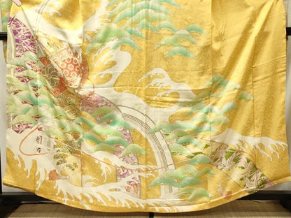 平和屋着物■豪華振袖　駒刺繍　鼓松文　暈し染め　金彩　正絹　逸品　CABJ7161oy