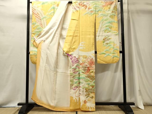 平和屋着物■豪華振袖　駒刺繍　鼓松文　暈し染め　金彩　正絹　逸品　CABJ7161oy