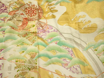 平和屋着物■豪華振袖　駒刺繍　鼓松文　暈し染め　金彩　正絹　逸品　CABJ7161oy