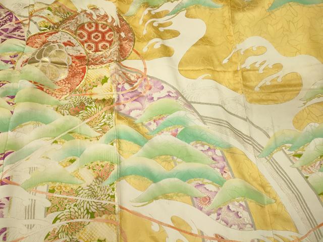 平和屋着物■豪華振袖　駒刺繍　鼓松文　暈し染め　金彩　正絹　逸品　CABJ7161oy