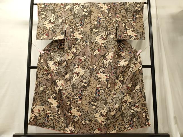 平和屋着物■上質な小紋　辻が花　鬼しぼ縮緬　正絹　逸品　CABJ7162oy