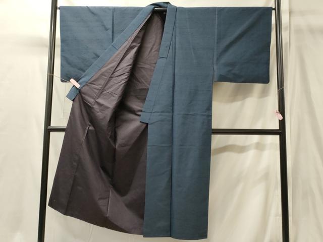 平和屋着物■男性　紬　青藍色　正絹　逸品　CABJ7176oy