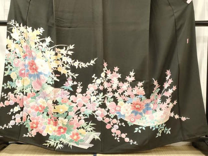 平和屋着物■豪華黒留袖　作家物　草花文　正絹　逸品　CABJ7179oy