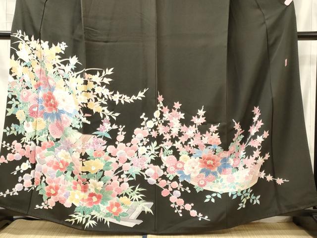 平和屋着物■豪華黒留袖　作家物　草花文　正絹　逸品　CABJ7179oy