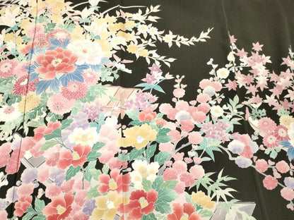 平和屋着物■豪華黒留袖　作家物　草花文　正絹　逸品　CABJ7179oy