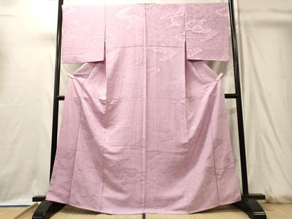 平和屋着物■上質な色無地　雲取り草花地紋　紅藤色　正絹　逸品　CABJ7187oy