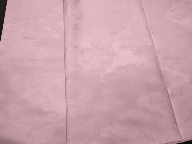 平和屋着物■上質な色無地　雲取り草花地紋　紅藤色　正絹　逸品　CABJ7187oy