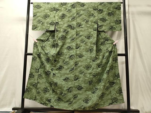 平和屋着物■上質な小紋　型染め　雲取り流水花文　暈し染め　正絹　逸品　未使用　CABJ7193oy