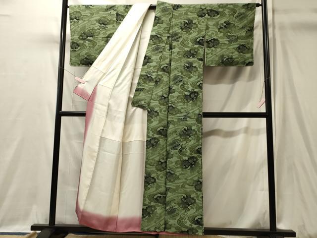 平和屋着物■上質な小紋　型染め　雲取り流水花文　暈し染め　正絹　逸品　未使用　CABJ7193oy