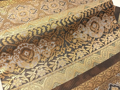 平和屋着物●九寸名古屋帯　横段花文　金糸　正絹　逸品　CABJ7202vp