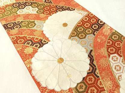 平和屋着物●西陣　河合美術織物謹製　六通柄袋帯　唐織　菊花吉祥文　金糸　正絹　逸品　CABJ7203vp
