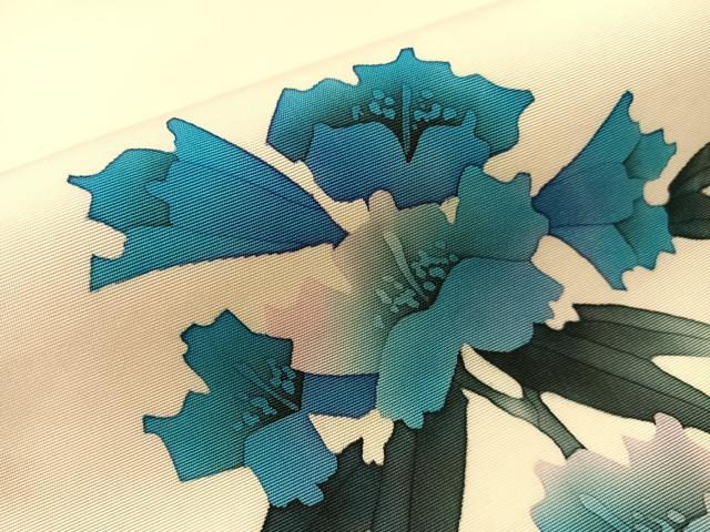 平和屋着物●塩瀬　九寸開き名古屋帯　作家物　ろうけつ染め　草花文　正絹　逸品　CABJ7205vp
