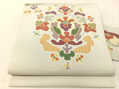 平和屋着物●塩瀬　九寸名古屋帯　ろうけつ染め　花唐草文　逸品　CABJ7207vp