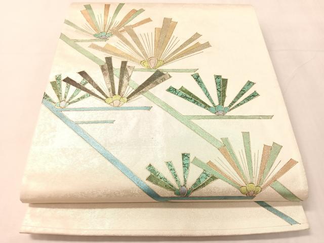 平和屋着物●太鼓柄袋帯　作家物　若松葉　金彩　引箔　正絹　逸品　CABJ7209vp