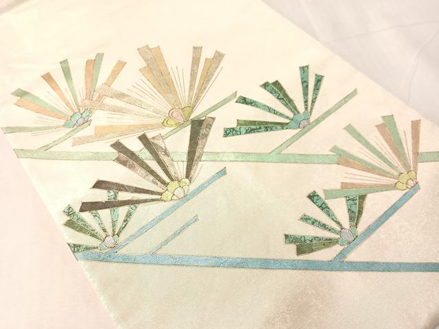 平和屋着物●太鼓柄袋帯　作家物　若松葉　金彩　引箔　正絹　逸品　CABJ7209vp