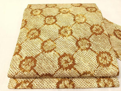 平和屋着物●九寸名古屋帯　総絞り　格子花文　正絹　逸品　CABJ7210vp
