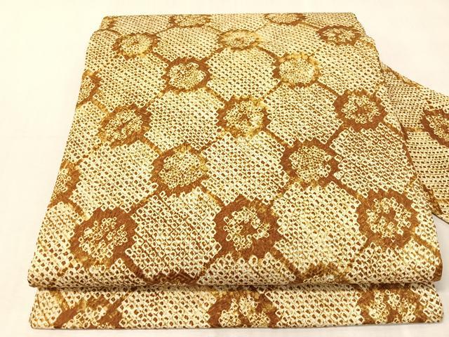 平和屋着物●九寸名古屋帯　総絞り　格子花文　正絹　逸品　CABJ7210vp