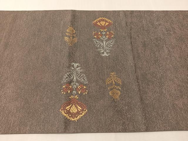 平和屋着物●西陣　織楽浅野　太鼓柄袋帯　唐織　草花文　金銀糸　正絹　逸品　CABJ7212vp