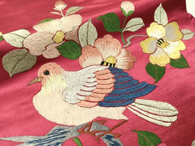平和屋着物●アンティーク　大正ロマン　総手刺繍　九寸名古屋帯　花鳥文　金糸　正絹　逸品　CABJ7214vp