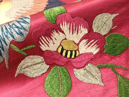 平和屋着物●アンティーク　大正ロマン　総手刺繍　九寸名古屋帯　花鳥文　金糸　正絹　逸品　CABJ7214vp