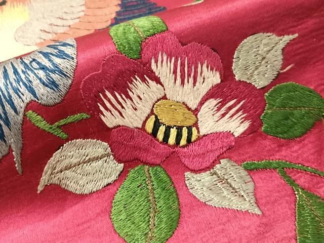 平和屋着物●アンティーク　大正ロマン　総手刺繍　九寸名古屋帯　花鳥文　金糸　正絹　逸品　CABJ7214vp
