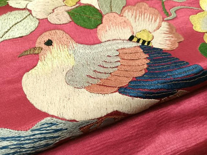 平和屋着物●アンティーク　大正ロマン　総手刺繍　九寸名古屋帯　花鳥文　金糸　正絹　逸品　CABJ7214vp