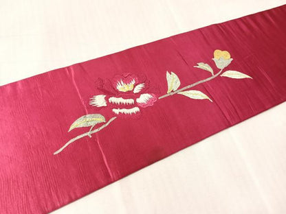 平和屋着物●アンティーク　大正ロマン　総手刺繍　九寸名古屋帯　花鳥文　金糸　正絹　逸品　CABJ7214vp