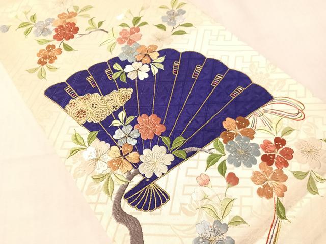 平和屋着物●アンティーク　大正ロマン　総刺繍　太鼓柄袋帯　駒刺繍　檜扇花文　金銀糸　正絹　逸品　CABJ7215vp