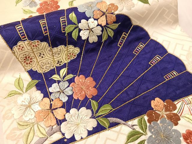 平和屋着物●アンティーク　大正ロマン　総刺繍　太鼓柄袋帯　駒刺繍　檜扇花文　金銀糸　正絹　逸品　CABJ7215vp
