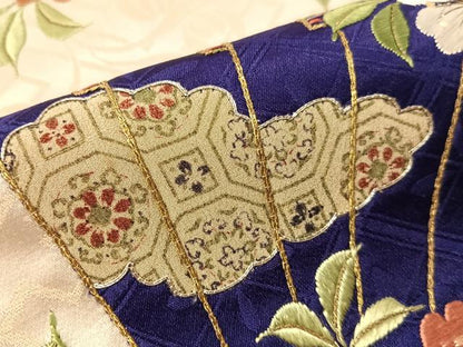 平和屋着物●アンティーク　大正ロマン　総刺繍　太鼓柄袋帯　駒刺繍　檜扇花文　金銀糸　正絹　逸品　CABJ7215vp