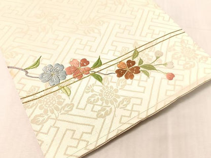平和屋着物●アンティーク　大正ロマン　総刺繍　太鼓柄袋帯　駒刺繍　檜扇花文　金銀糸　正絹　逸品　CABJ7215vp