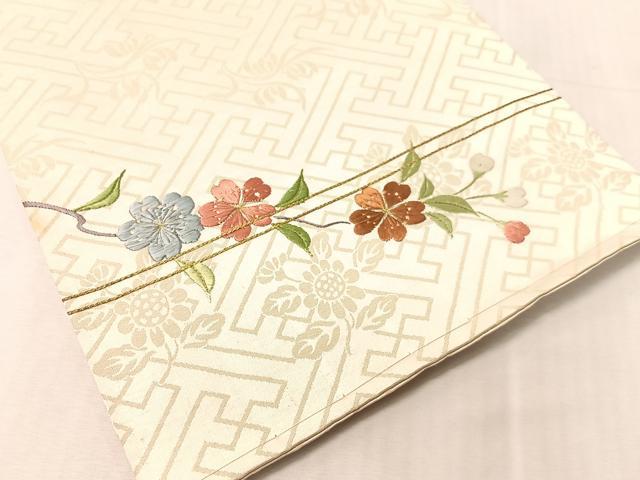 平和屋着物●アンティーク　大正ロマン　総刺繍　太鼓柄袋帯　駒刺繍　檜扇花文　金銀糸　正絹　逸品　CABJ7215vp