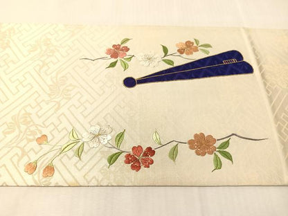 平和屋着物●アンティーク　大正ロマン　総刺繍　太鼓柄袋帯　駒刺繍　檜扇花文　金銀糸　正絹　逸品　CABJ7215vp