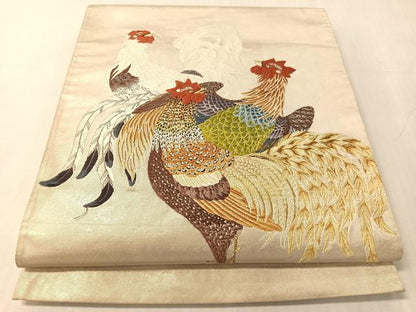 平和屋着物●太鼓柄袋帯　唐織　伊藤若冲　群鶏図　金糸　正絹　逸品　CABJ7217vp