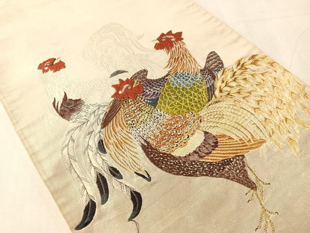 平和屋着物●太鼓柄袋帯　唐織　伊藤若冲　群鶏図　金糸　正絹　逸品　CABJ7217vp