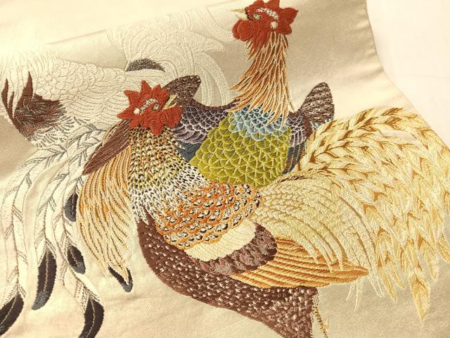 平和屋着物●太鼓柄袋帯　唐織　伊藤若冲　群鶏図　金糸　正絹　逸品　CABJ7217vp